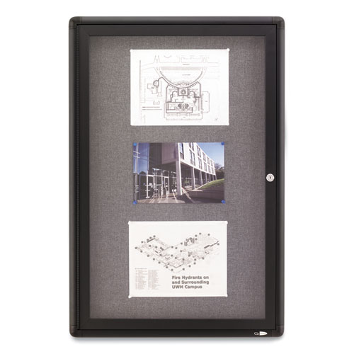 Enclosed Fabric-Cork Board, 24 x 36, Gray Surface, Graphite Aluminum Frame