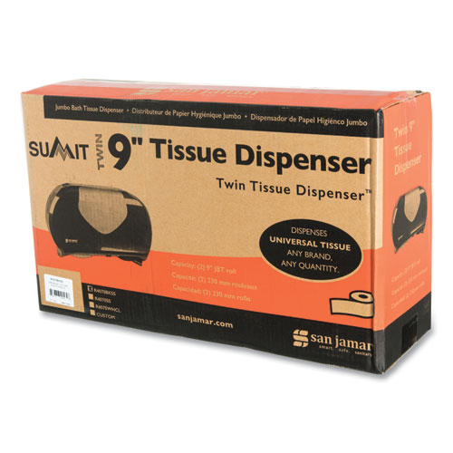 Image of San Jamar® Twin 9" Jumbo Bath Tissue Dispenser, Summit, 20.07 X 5.88 X 11.9, Black/Faux Stainless Steel