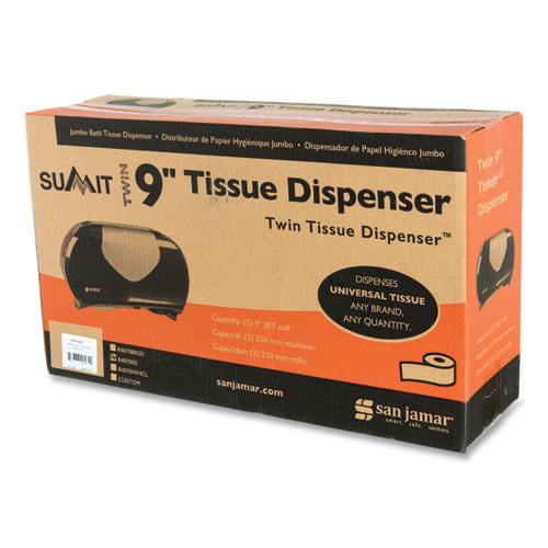 Image of San Jamar® Twin 9" Jumbo Bath Tissue Dispenser, Summit, 19.25 X 6 X 12.25, Faux Stainless Steel