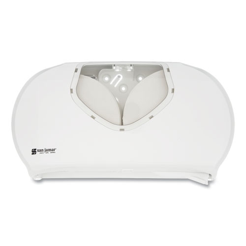 San Jamar® Twin Jumbo Bath Tissue Dispenser, 19 1/4 x 6 x 12 1/4, White/Clear