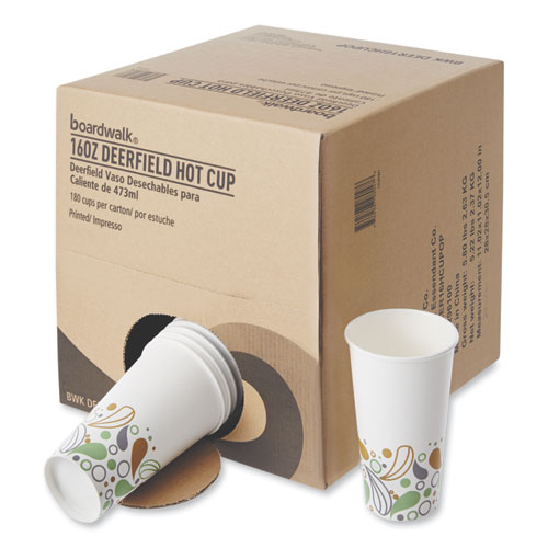 Image of Boardwalk® Deerfield Printed Paper Hot Cups, 16 Oz, 50 Cups/Sleeve, 20 Sleeves/Carton