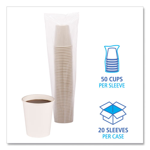 Paper Hot Cups, 8 oz, White, 50 Cups/Sleeve, 20 Sleeves/Carton