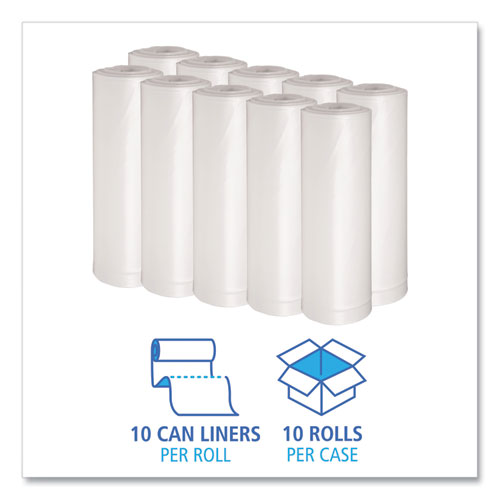 Recycled Low-Density Polyethylene Can Liners, 60 gal, 1.75 mil, 38" x 58", Clear, 10 Bags/Roll, 10 Rolls/Carton