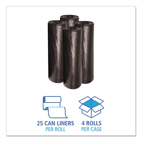 Image of Boardwalk® Recycled Low-Density Polyethylene Can Liners, 56 Gal, 1.6 Mil, 43" X 47", Black, 10 Bags/Roll, 10 Rolls/Carton