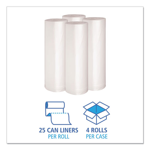 Recycled Low-Density Polyethylene Can Liners, 45 gal, 1.4 mil, 40" x 46", Clear, 10 Bags/Roll, 10 Rolls/Carton