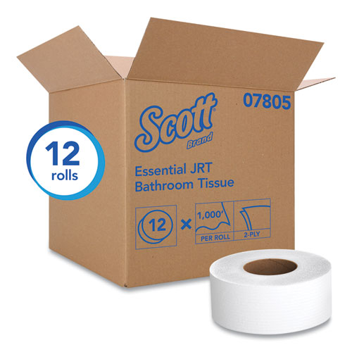 Image of Scott® Essential Jrt Jumbo Roll Bathroom Tissue, Septic Safe, 2-Ply, White, 3.55" X 1,000 Ft, 12 Rolls/Carton