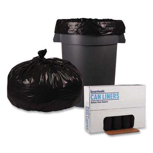 Image of Boardwalk® Recycled Low-Density Polyethylene Can Liners, 56 Gal, 1.2 Mil, 43" X 47", Black, 10 Bags/Roll, 10 Rolls/Carton