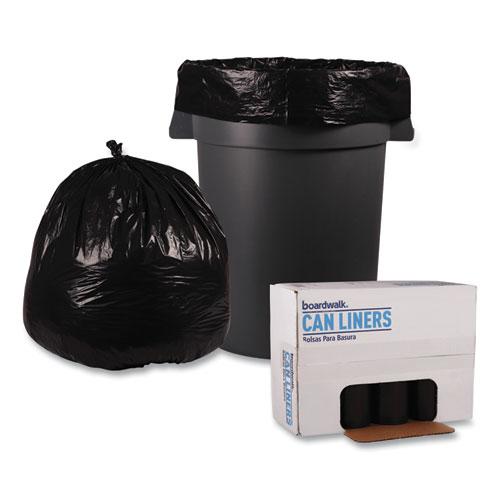 Image of Boardwalk® Recycled Low-Density Polyethylene Can Liners, 45 Gal, 1.6 Mil, 40" X 46", Black, 10 Bags/Roll, 10 Rolls/Carton