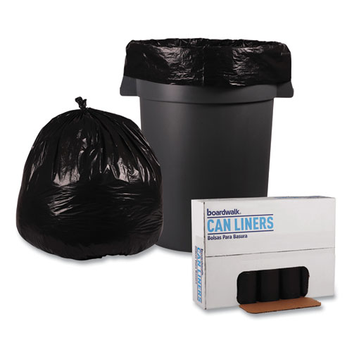 Image of Boardwalk® Recycled Low-Density Polyethylene Can Liners, 45 Gal, 1.2 Mil, 40" X 46", Black, 10 Bags/Roll, 10 Rolls/Carton