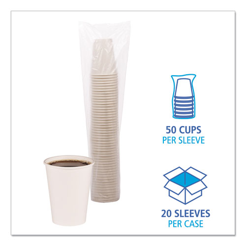 Paper Hot Cups, 12 oz, White, 50 Cups/Sleeve, 20 Sleeves/Carton