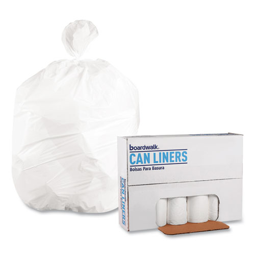 Image of Boardwalk® Low-Density Waste Can Liners, 60 Gal, 0.6 Mil, 38" X 58", White, 25 Bags/Roll, 4 Rolls/Carton