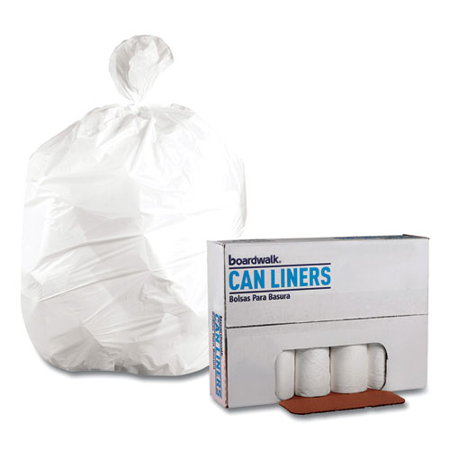 Image of Boardwalk® Low-Density Waste Can Liners, 45 Gal, 0.6 Mil, 40" X 46", White, 25 Bags/Roll, 4 Rolls/Carton