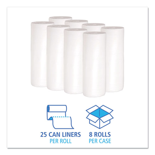 Image of Boardwalk® Low-Density Waste Can Liners, 30 Gal, 0.6 Mil, 30" X 36", White, 25 Bags/Roll, 8 Rolls/Carton