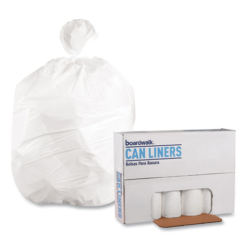 Image of Boardwalk® Low-Density Waste Can Liners, 56 Gal, 0.6 Mil, 43" X 47", White, 25 Bags/Roll, 4 Rolls/Carton
