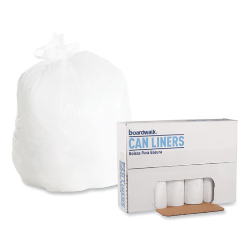 Low-Density Waste Can Liners, 30 gal, 0.6 mil, 30" x 36", White, 25 Bags/Roll, 8 Rolls/Carton