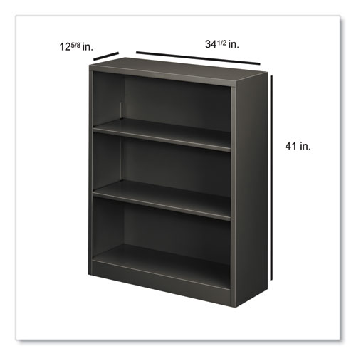 Metal Bookcase, Three-Shelf, 34.5w x 12.63d x 41h, Charcoal