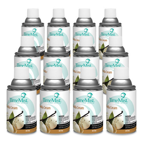Image of Timemist® Premium Metered Air Freshener Refill, Vanilla Cream, 5.3 Oz Aerosol Spray, 12/Carton