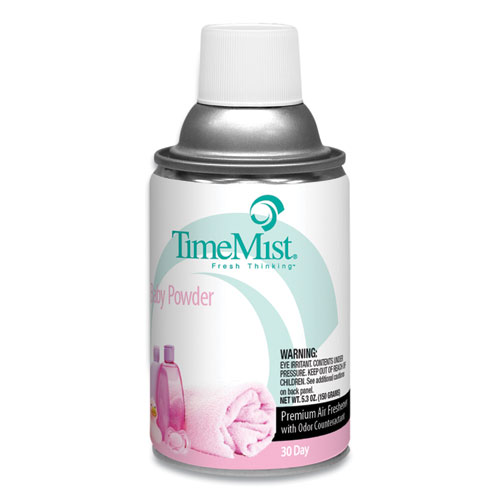 Image of Timemist® Premium Metered Air Freshener Refill, Baby Powder, 5.3 Oz Aerosol Spray, 12/Carton