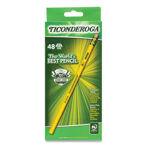 Ticonderoga® Pencils, HB (#2), Black Lead, Yellow Barrel, 48/Pack