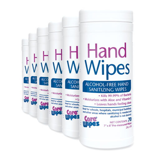 Image of 2Xl Alcohol Free Hand Sanitizing Wipes, 8 X 7, White, 70/Canister, 6 Canisters/Carton