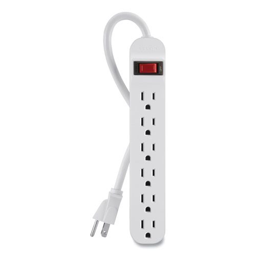 Power Strip, 6 Outlets, 3 ft Cord, White