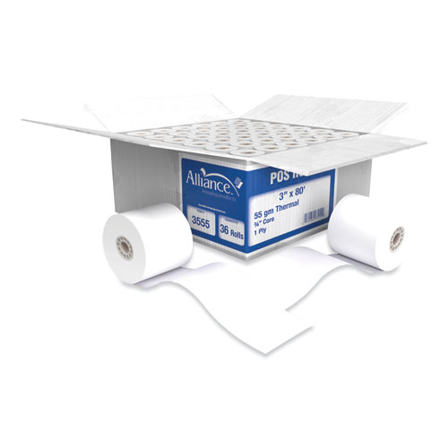 Thermal Cash Register/POS Roll, 3" x 80 ft, White, 36/Carton