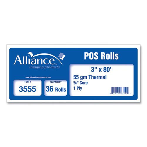 Image of Alliance Thermal Cash Register/Pos Roll, 3" X 80 Ft, White, 36/Carton
