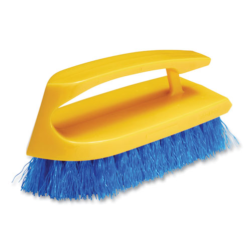 Image of Rubbermaid® Commercial Iron-Shaped Handle Scrub Brush, Blue Polypropylene Bristles, 6" Brush, 6" Yellow Plastic Handle