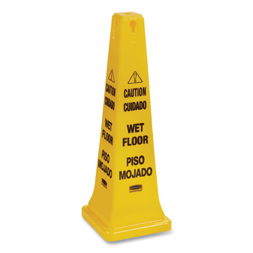 Image of Rubbermaid® Commercial Multilingual Wet Floor Safety Cone, 12.25 X 12.25 X 36