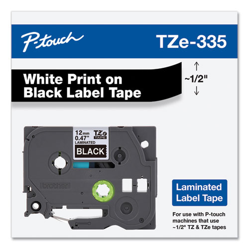 Image of Brother P-Touch® Tze Standard Adhesive Laminated Labeling Tape, 0.47" X 26.2 Ft, White On Black