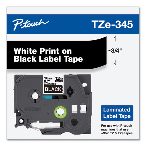 Image of Brother P-Touch® Tze Standard Adhesive Laminated Labeling Tape, 0.7" X 26.2 Ft, White On Black
