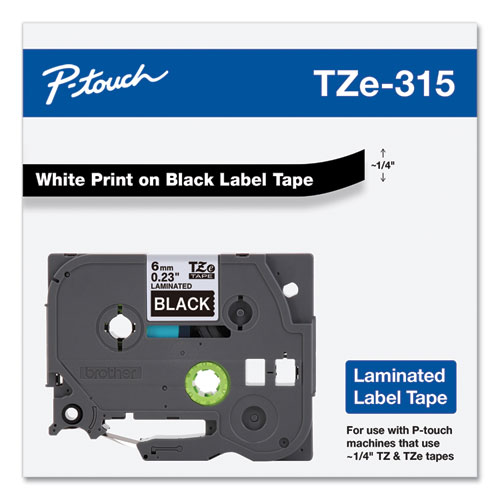 Image of Brother P-Touch® Tze Standard Adhesive Laminated Labeling Tape, 0.23" X 26.2 Ft, White On Black