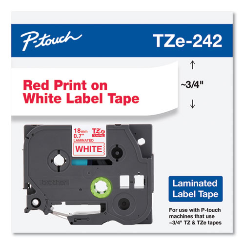 Image of TZe Standard Adhesive Laminated Labeling Tape, 0.7" x 26.2 ft, Red on White