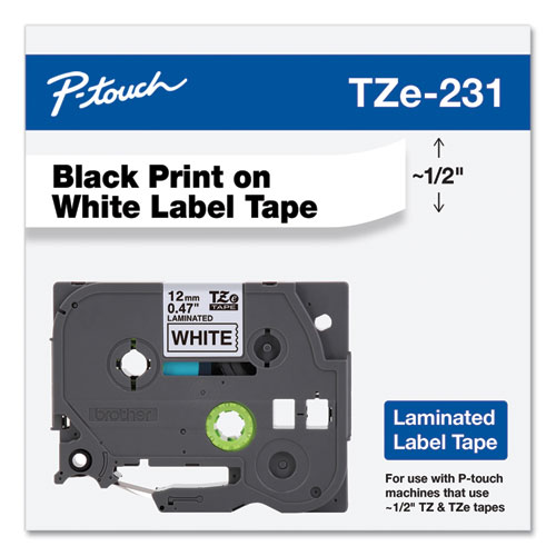 Image of Brother P-Touch® Tze Standard Adhesive Laminated Labeling Tape, 0.47" X 26.2 Ft, Black On White