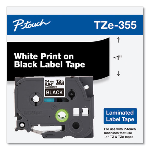 Image of Brother P-Touch® Tze Standard Adhesive Laminated Labeling Tape, 0.94" X 26.2 Ft, White On Black
