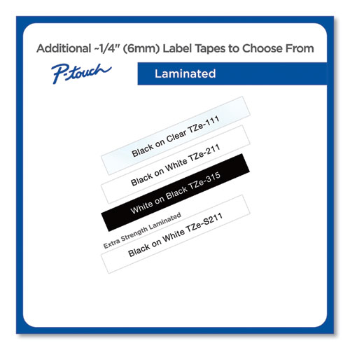 Image of TZe Standard Adhesive Laminated Labeling Tape, 0.23" x 26.2 ft, Black on White