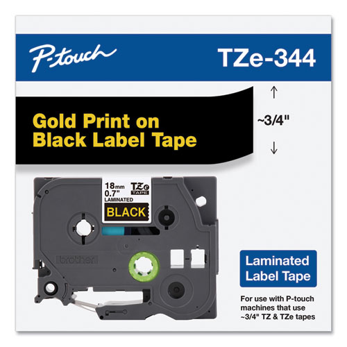 Image of Brother P-Touch® Tze Standard Adhesive Laminated Labeling Tape, 0.7" X 26.2 Ft, Gold On Black