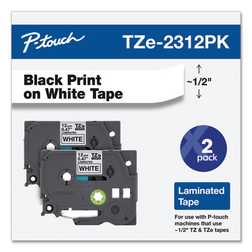 TZe Standard Adhesive Laminated Labeling Tapes, 0.47" x 26.2 ft, Black on White, 2/Pack