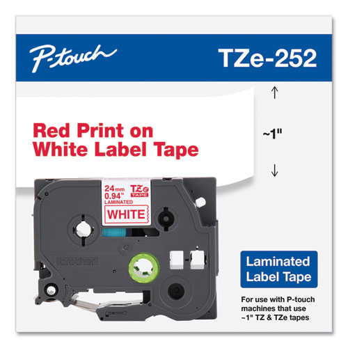 Image of Brother P-Touch® Tze Standard Adhesive Laminated Labeling Tape, 0.94" X 26.2 Ft, Red On White