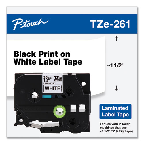 TZe Standard Adhesive Laminated Labeling Tape, 1.4" x 26.2 ft, Black on White