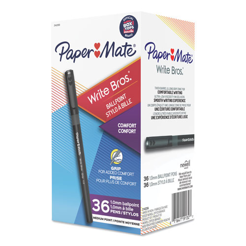 Image of Paper Mate® Write Bros. Grip Ballpoint Pen, Stick, Medium 1 Mm, Black Ink, Black Barrel, 36/Pack