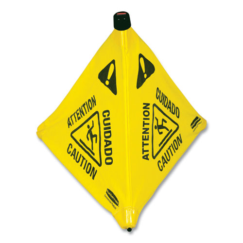 Image of Rubbermaid® Commercial Multilingual Pop-Up Wet Floor Safety Cone, 21 X 21 X 30, Yellow