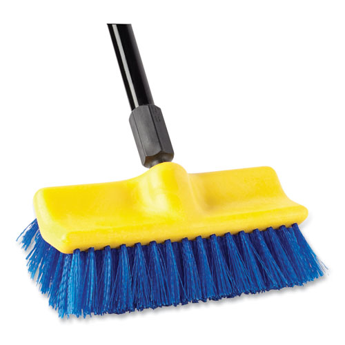 Image of Rubbermaid® Commercial Bi-Level Deck Scrub Brush, Blue Polypropylene Bristles, 10" Brush, 10" Plastic Block, Threaded Hole