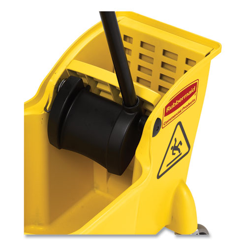 Image of Rubbermaid® Commercial Tandem 31-Quart Bucket/Wringer Combo, Reverse, Yellow
