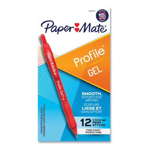 Image of Paper Mate® Profile Gel Pen, Retractable, Fine 0.5 Mm, Red Ink, Translucent Red Barrel, Dozen