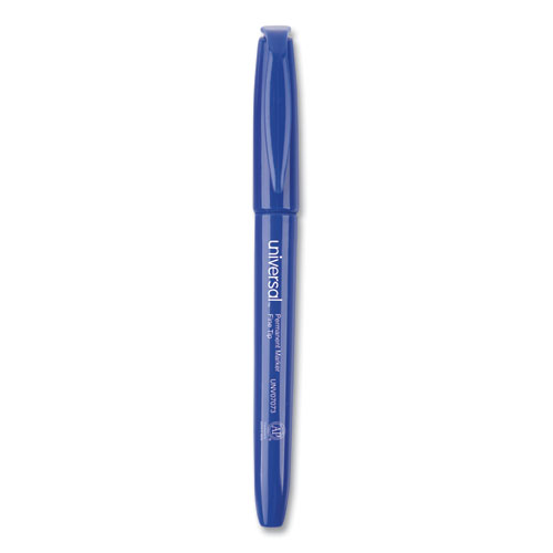 Universal™ Pen-Style Permanent Marker, Fine Bullet Tip, Blue, Dozen
