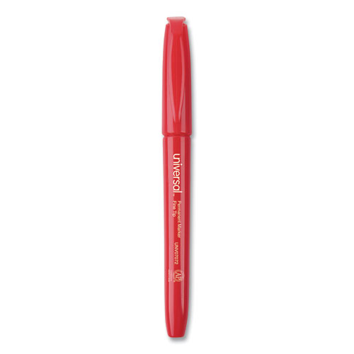 Image of Pen-Style Permanent Marker, Fine Bullet Tip, Red, Dozen