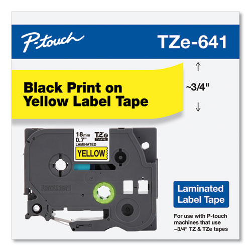 Image of Brother P-Touch® Tze Standard Adhesive Laminated Labeling Tape, 0.7" X 26.2 Ft, Black On Yellow