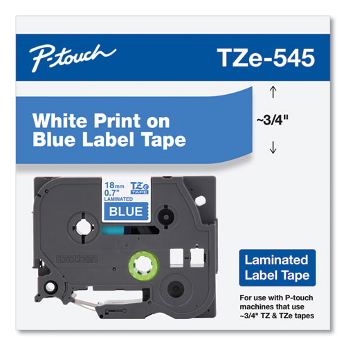 Image of Brother P-Touch® Tze Standard Adhesive Laminated Labeling Tape, 0.7" X 26.2 Ft, White On Blue