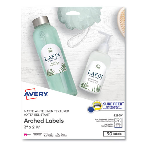 Textured Arched Print-to-the-Edge Labels, Laser Printers, 3 x 2.25, White, 9/Sheet, 10 Sheets/Pack